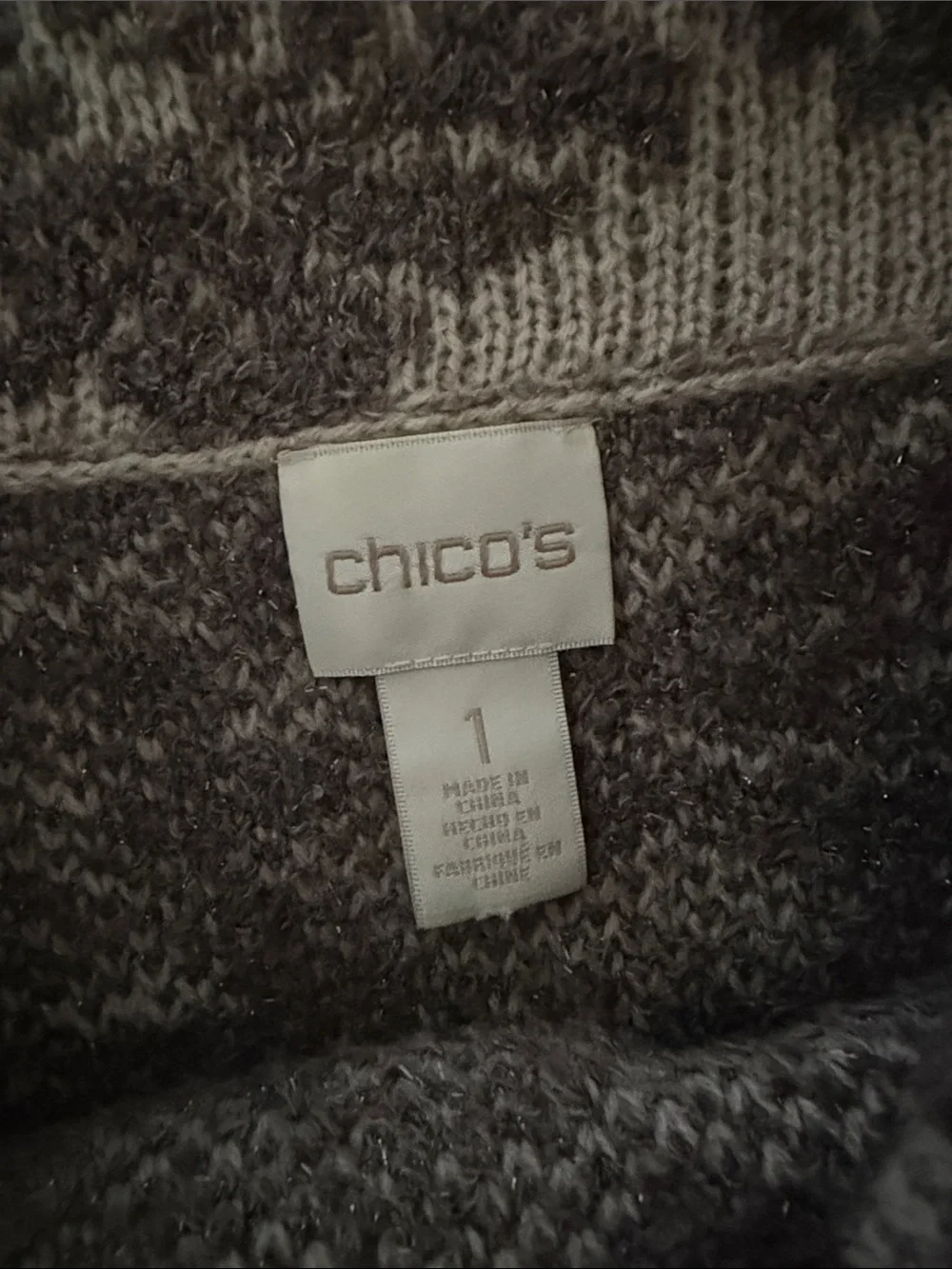 Chico's | Brown/Cream Floral Jacquard | Open Front Funnel Neck Sweater | size 1